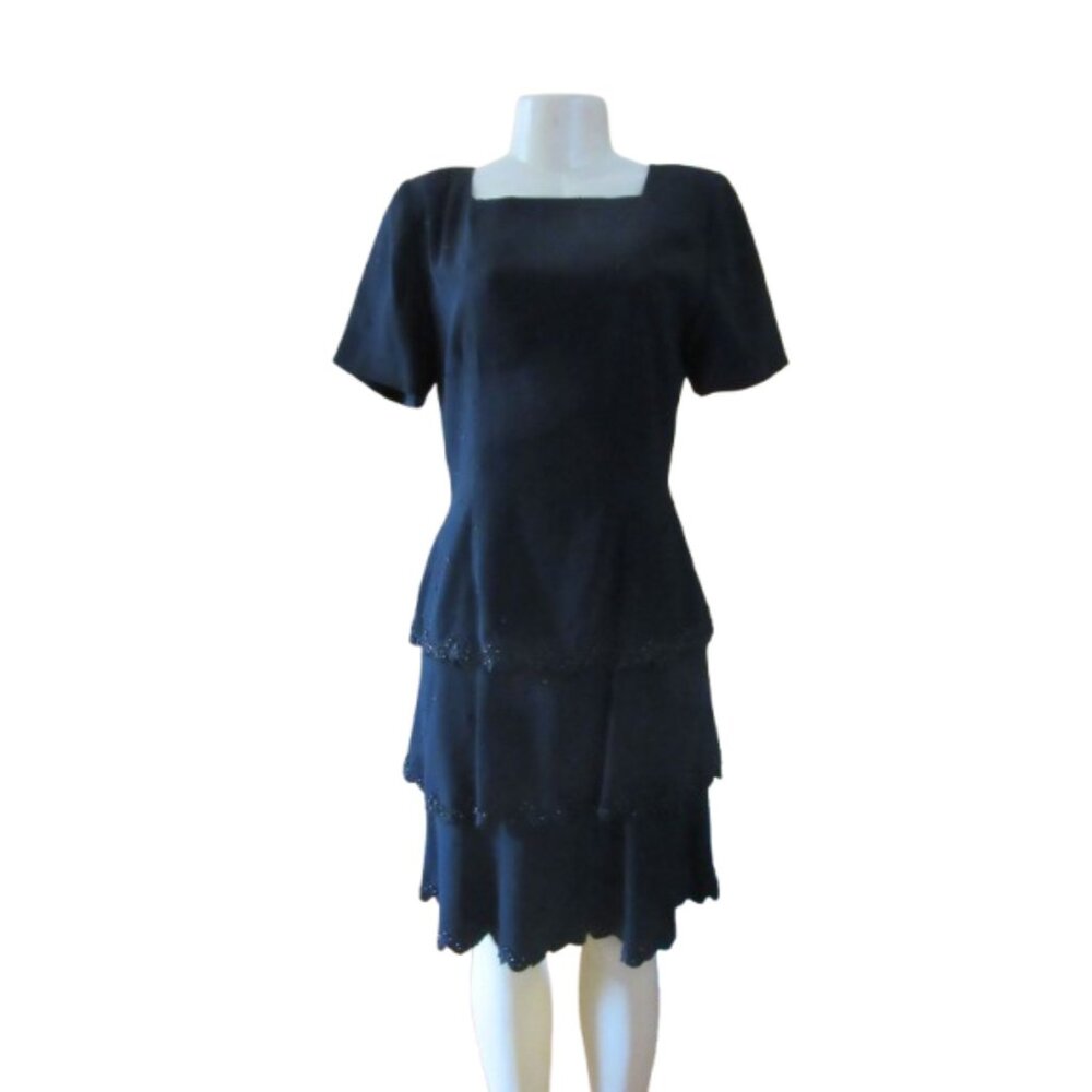 Gazzelle Ciampi For Magali Vintage Black Ruffle Dress Size 8 - Picture 2 of 6